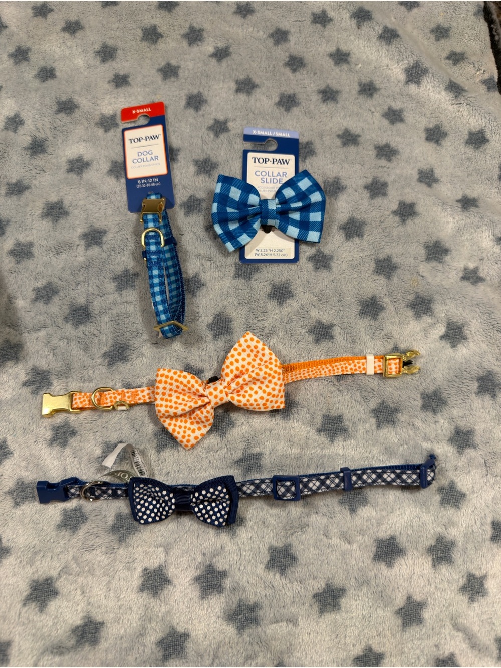 Top Paw Blue and Orange Bow Tie Collar Set - Accessories Xs